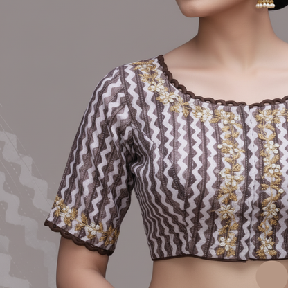 White and Maroon design blouse rings neck line.