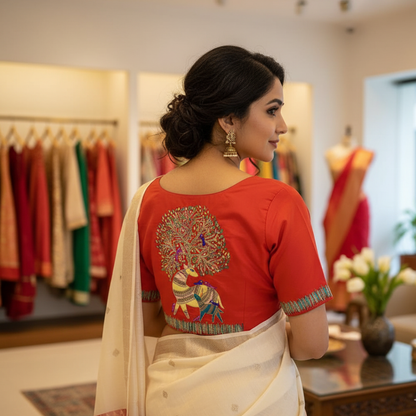 Inspired by Gond Art Maggam work Painted Handicrafts blouse | Gond Art Maggam