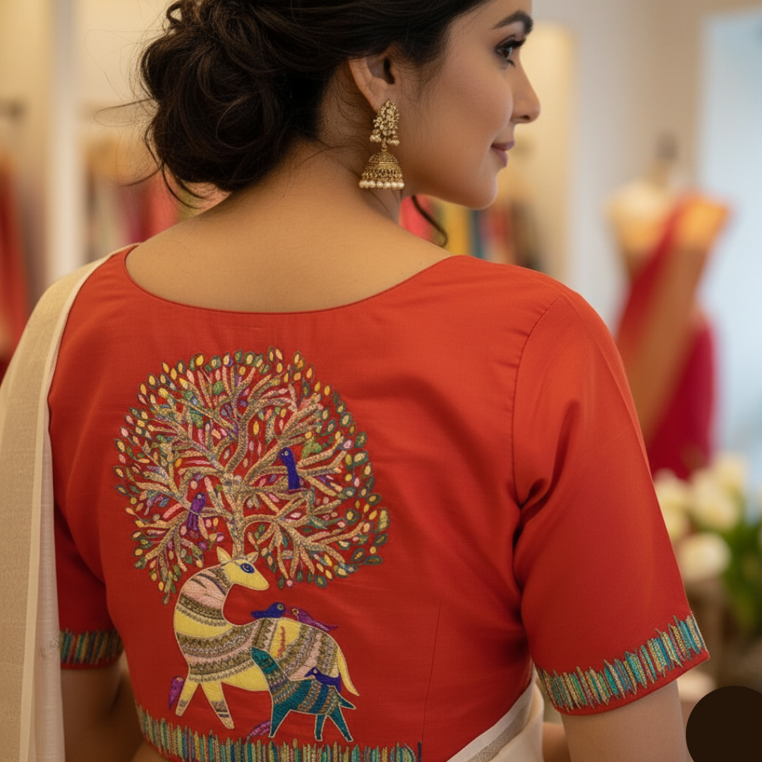 Inspired by Gond Art Maggam work Painted Handicrafts blouse | Gond Art Maggam