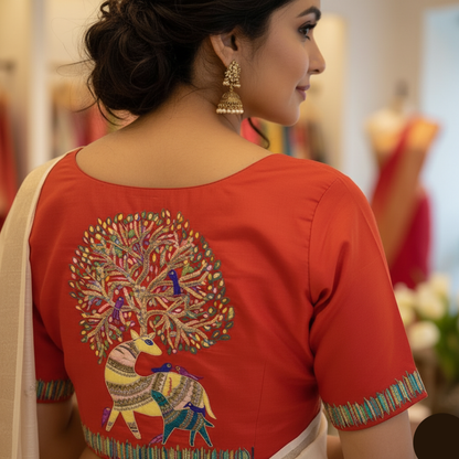 Inspired by Gond Art Maggam work Painted Handicrafts blouse | Gond Art Maggam