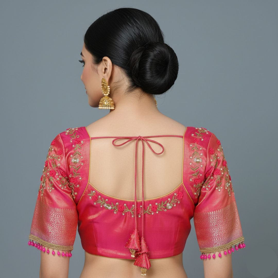 Maggam Work Blouse "Raspberry Rose"