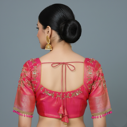 Maggam Work Blouse "Raspberry Rose"