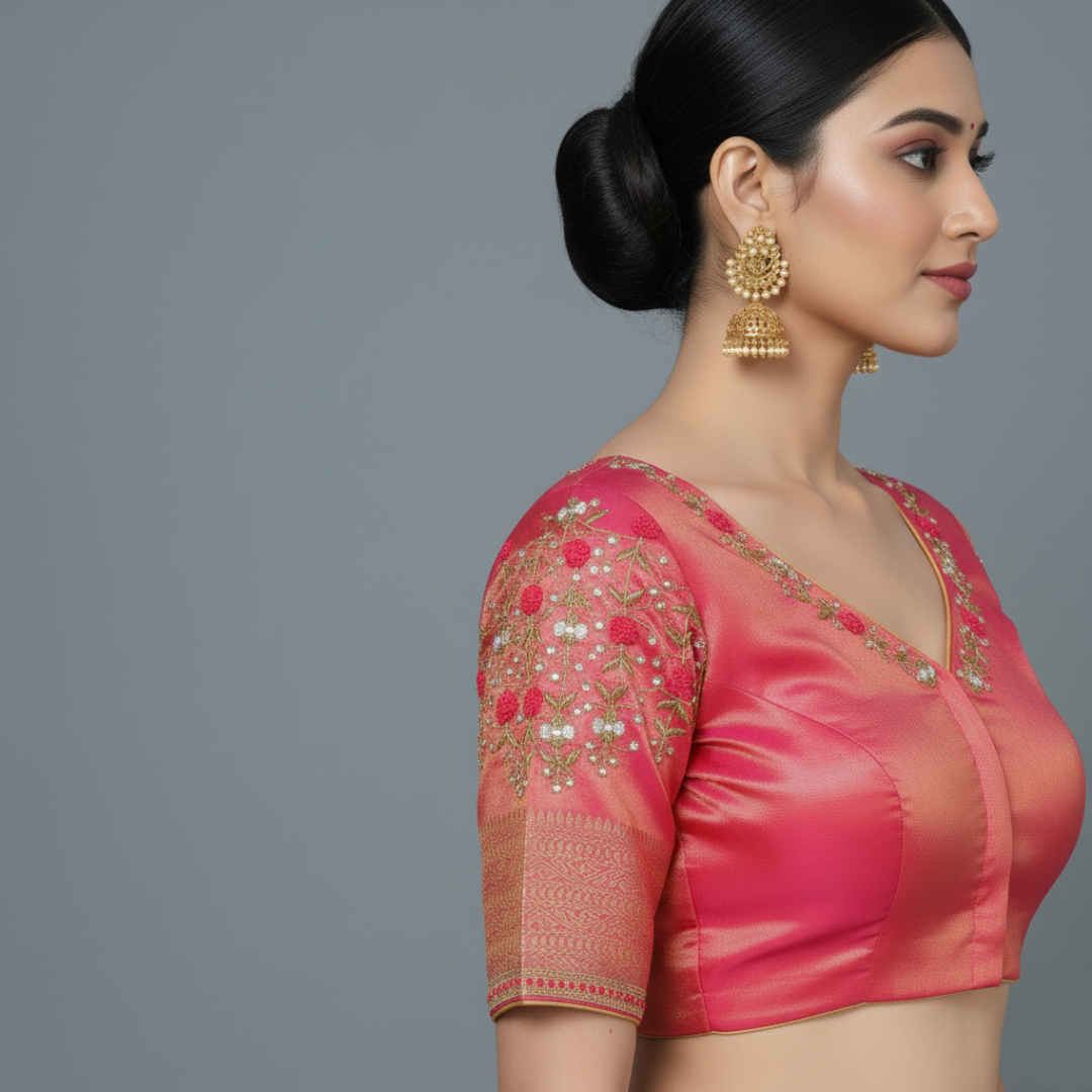 Maggam Work Blouse "Raspberry Rose"