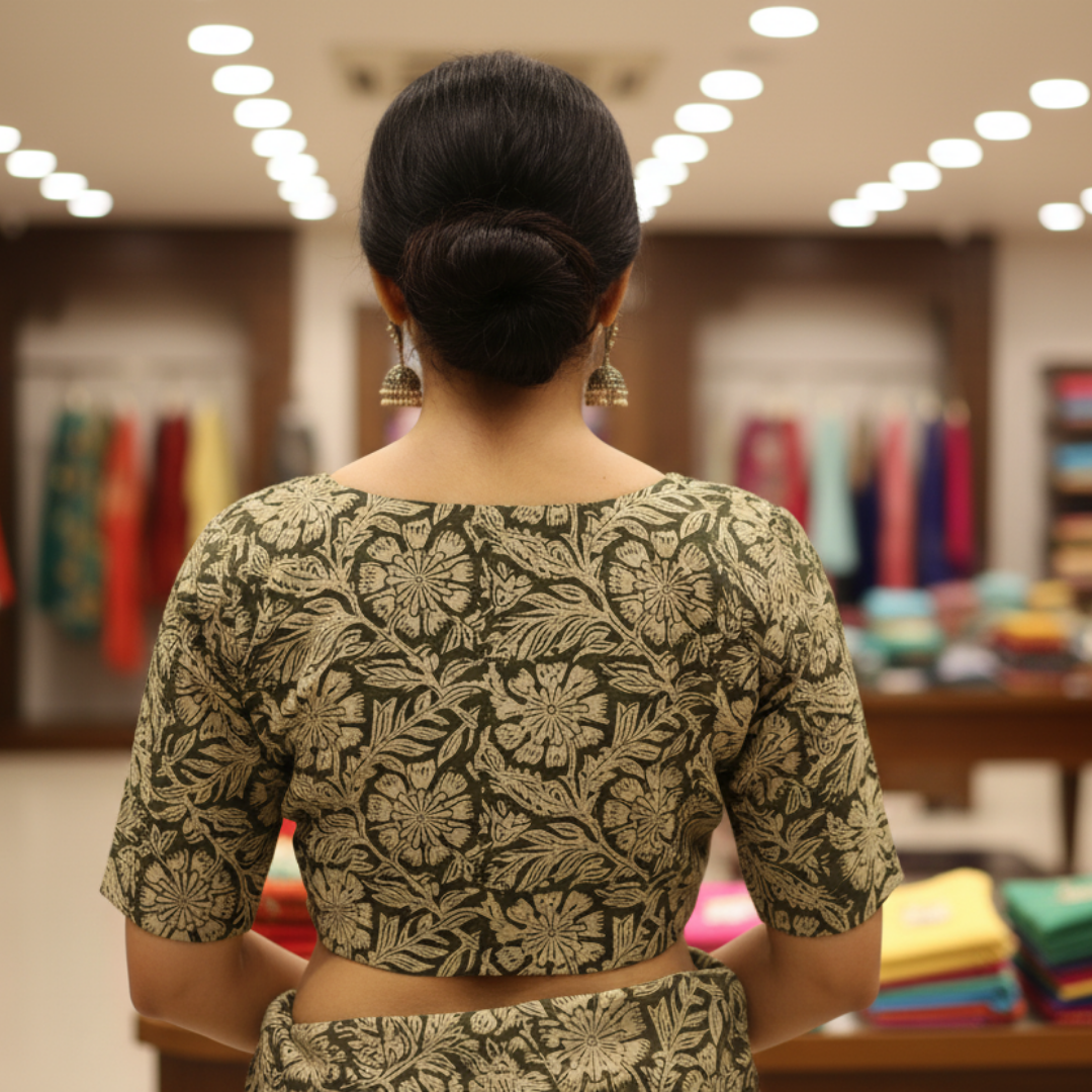 Green Printed Cotton Boatneck Blouse | Greenprinted