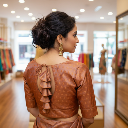Rust Orange Princess Cut Silk Brocade Blouse | Rust Orange