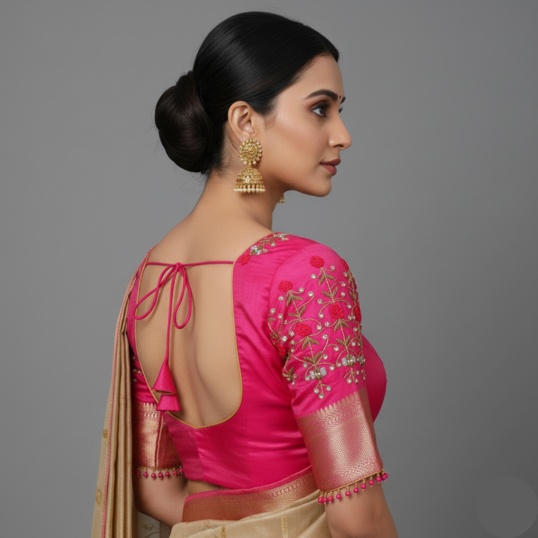 Maggam Work Blouse "Raspberry Rose"