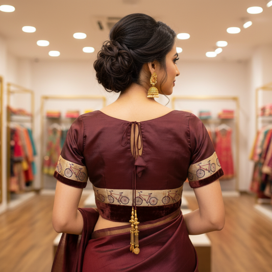 Dark Maroon Silk Pattu Boat Neck Blouse | Silk Boat Neck