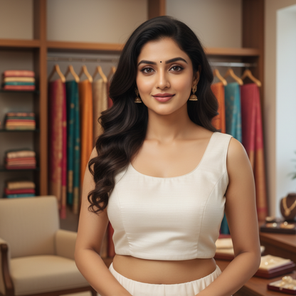 Off White Back Square Neck Princess Cut Sleeveless Blouse | Off White