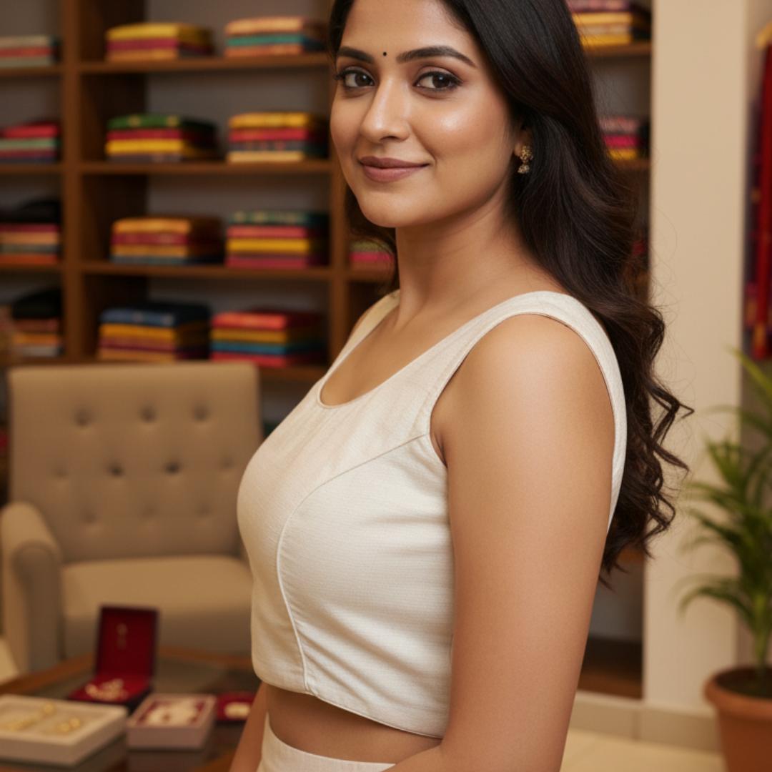 Off White Back Square Neck Princess Cut Sleeveless Blouse | Off White