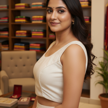 Off White Back Square Neck Princess Cut Sleeveless Blouse | Off White