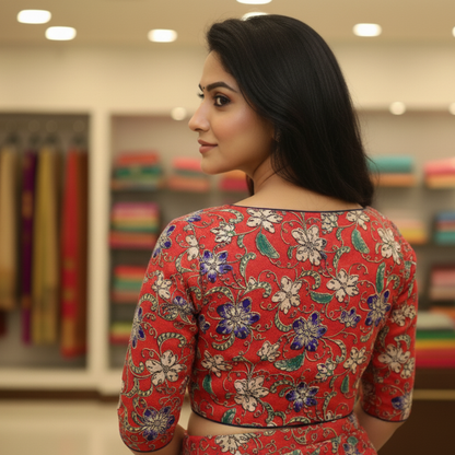 Maroon Floral Printed Boat Neck Blouse | Maroon Print