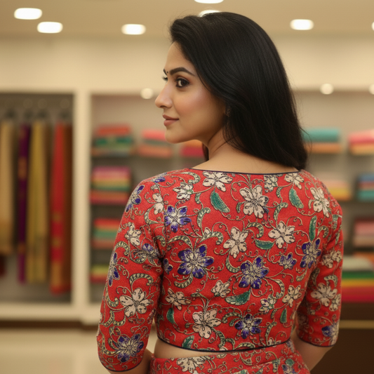 Maroon Floral Printed Boat Neck Blouse | Maroon Print