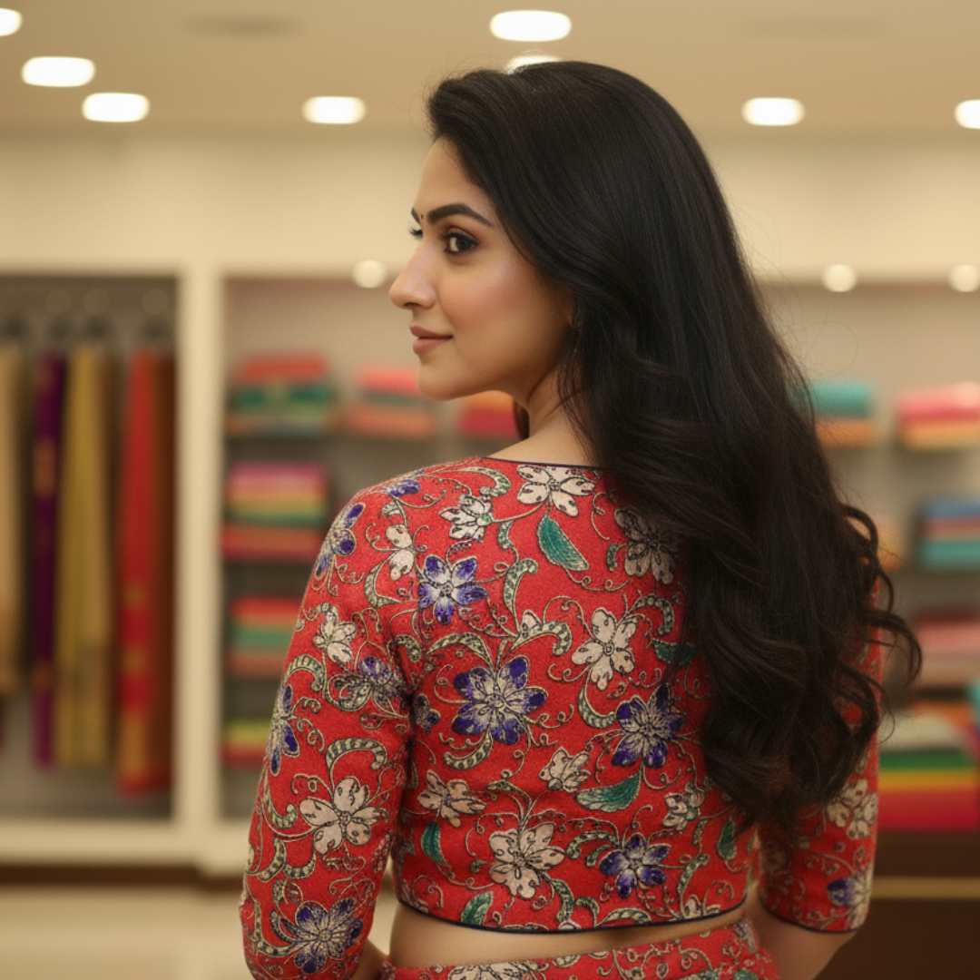 Maroon Floral Printed Boat Neck Blouse | Maroon Print