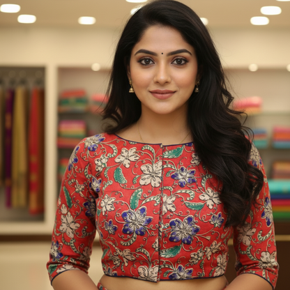 Maroon Floral Printed Boat Neck Blouse | Maroon Print