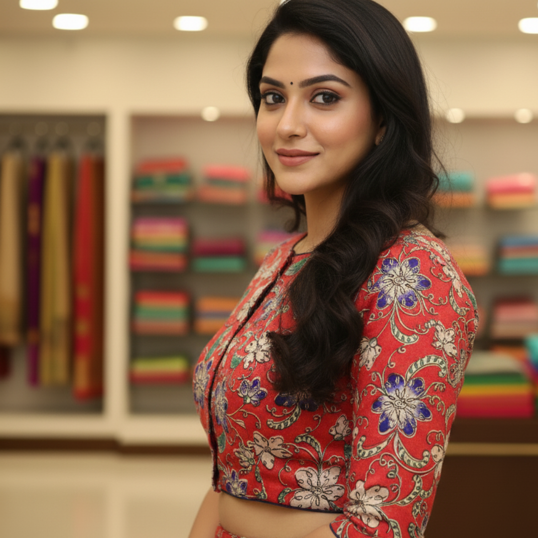 Maroon Floral Printed Boat Neck Blouse | Maroon Print