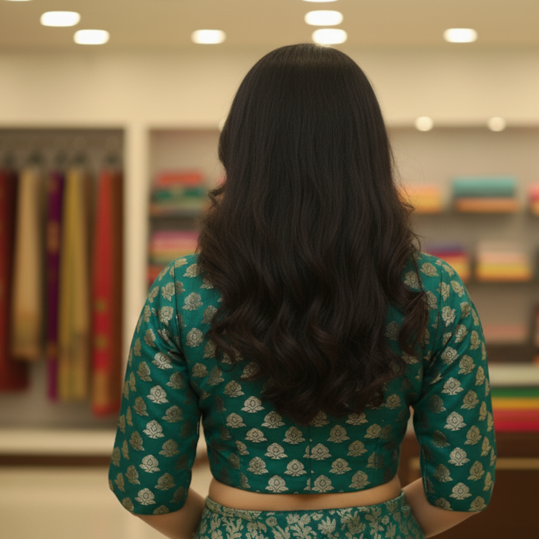 Green Banarasi Brocade with Heavy Maggam Work On Collar Neck Blouse | Green Banarasi