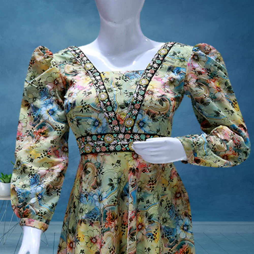 Multi colour floral printed gown