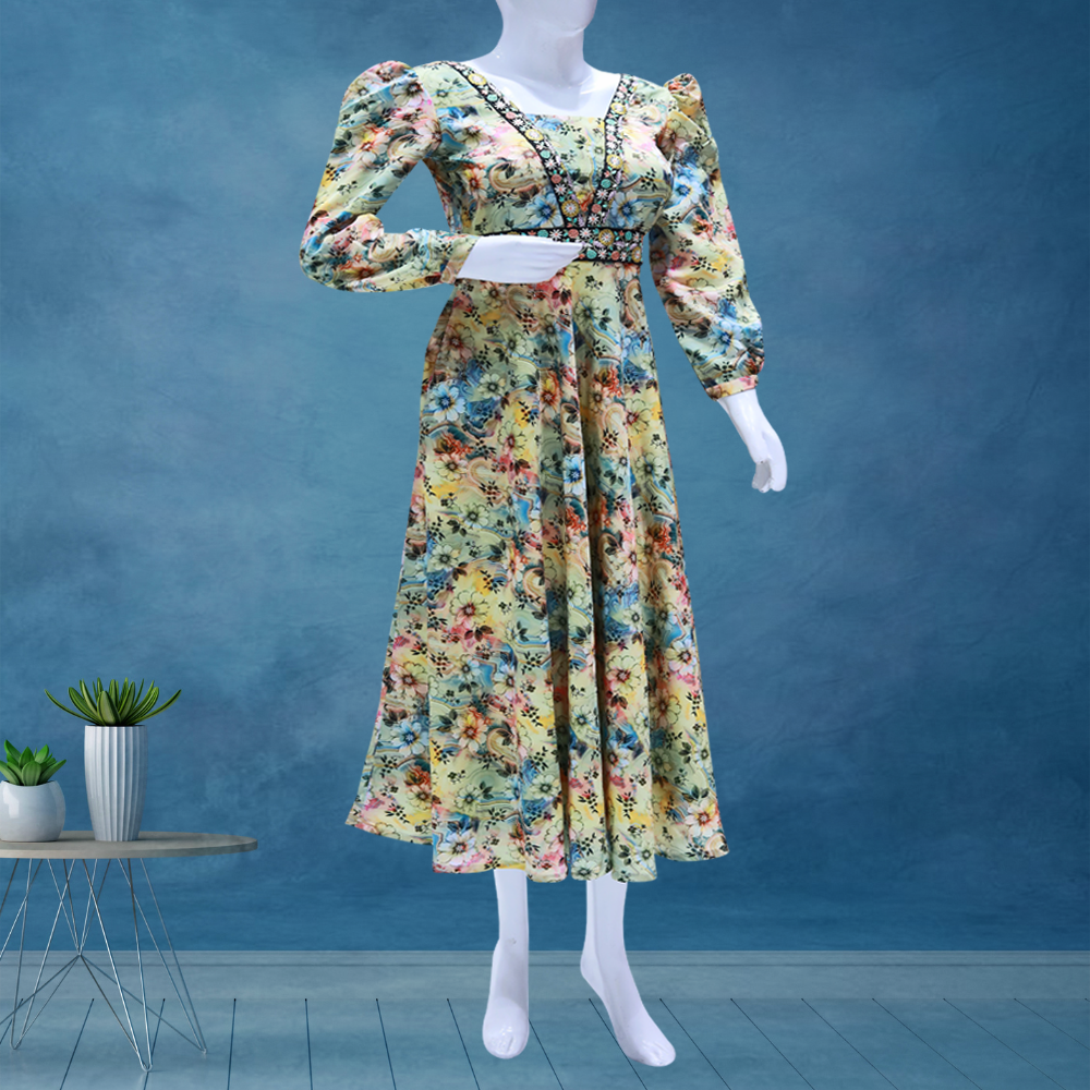 Multi colour floral printed gown