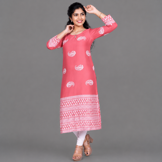 Printed Rayon Straight Kurta – Stylish & Comfortable Women's Ethnic Wear | S3K832