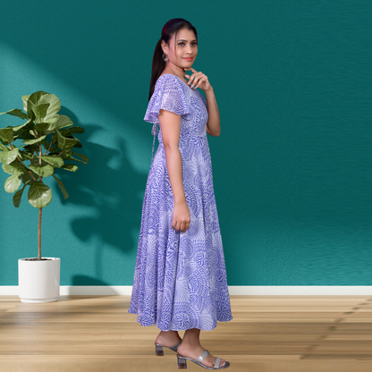 Soft Lavender Blue & White Ruffle Sleeve One-Piece