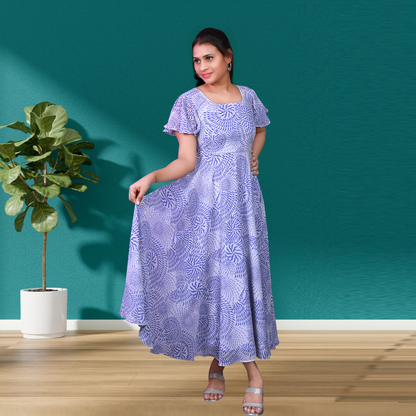 Soft Lavender Blue & White Ruffle Sleeve One-Piece