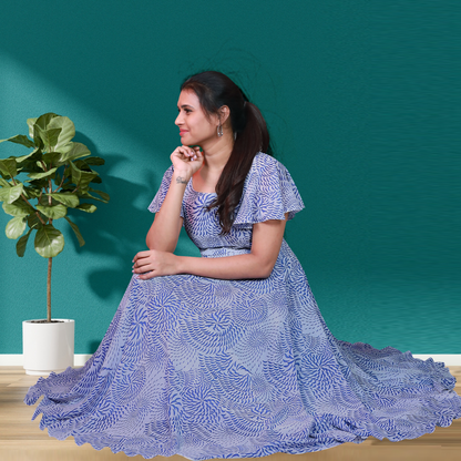 Soft Lavender Blue & White Ruffle Sleeve One-Piece