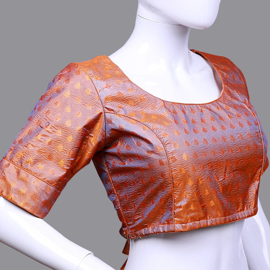 Rust Orange Princess Cut Silk Brocade Blouse | Rust Orange