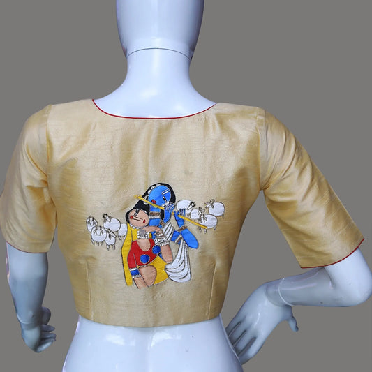 Exquisite Handcrafted Blouse Embellished with Radha Krishna Painting and Maggam Work Blouse | Radha Krishna