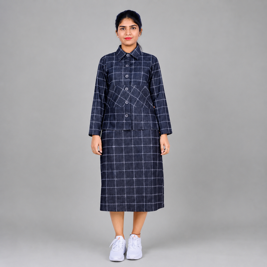 Women Two Piece Denim Blue Dress | S3ST402