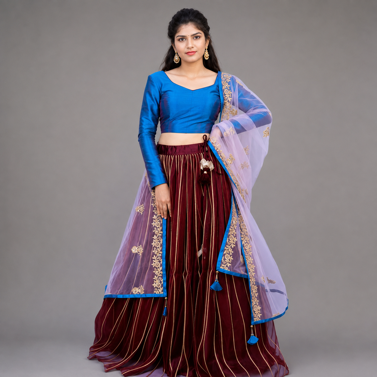 Blue & Brown Net Lehenga Choli with Dupatta | S3BLS194