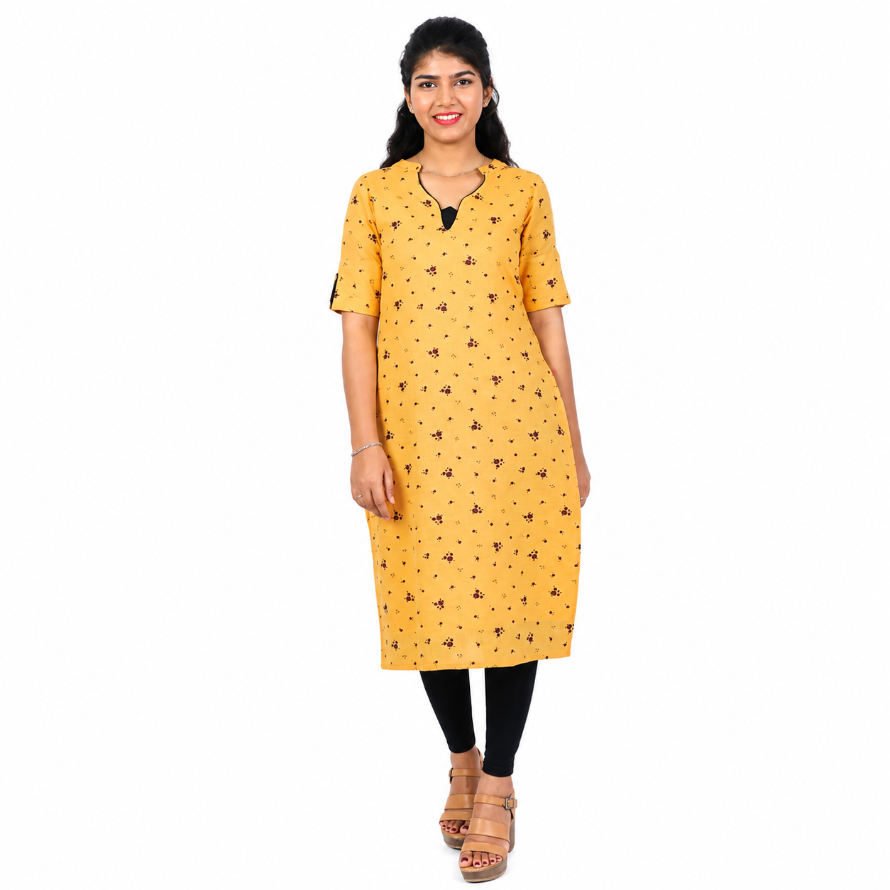 Women Floral Print Straight Kurta (YELLOW) | S3X174