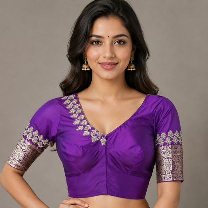 purple silk embroidered designer blouse