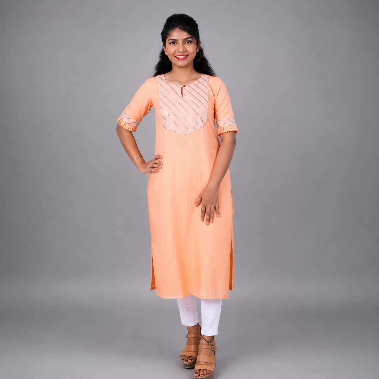 Women Printed Cotton Blend Straight Kurta (Orange) | S3X208