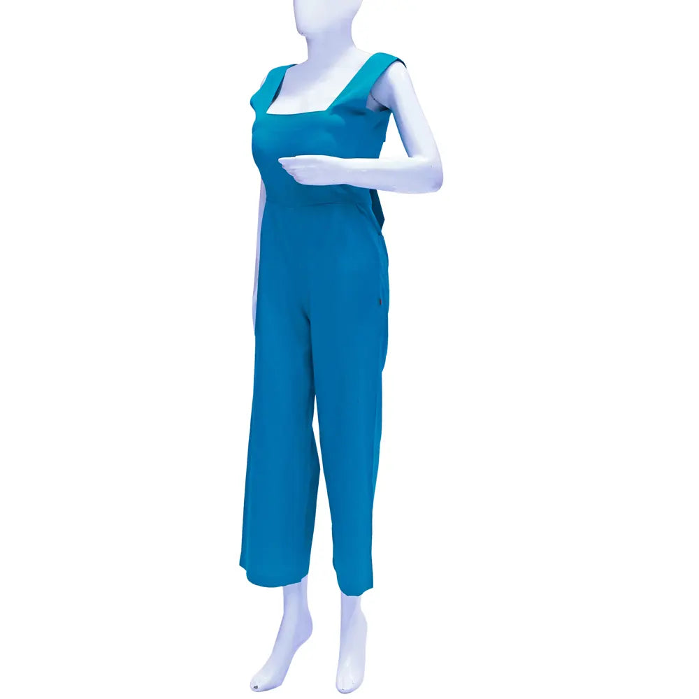 Blue Solid Sleeveless Jumpsuit | Blue Jumpsuit