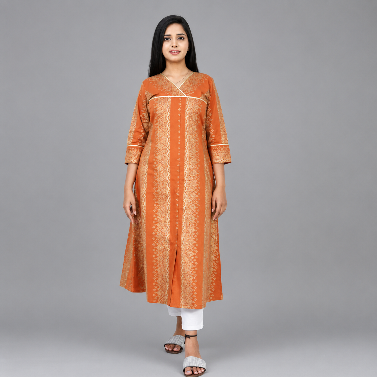 Women Printed Front slit Kurta(Brown) | S3K532