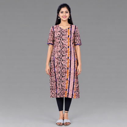 Women Abstract Georgette Straight Kurta (Brown)