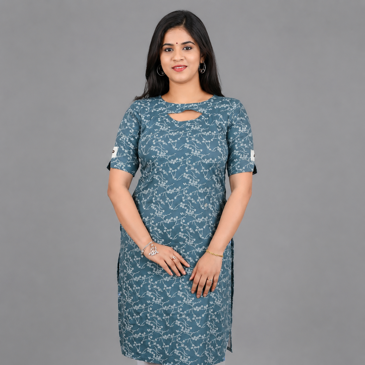 Women Blue Floral Print Kurti | S3K260