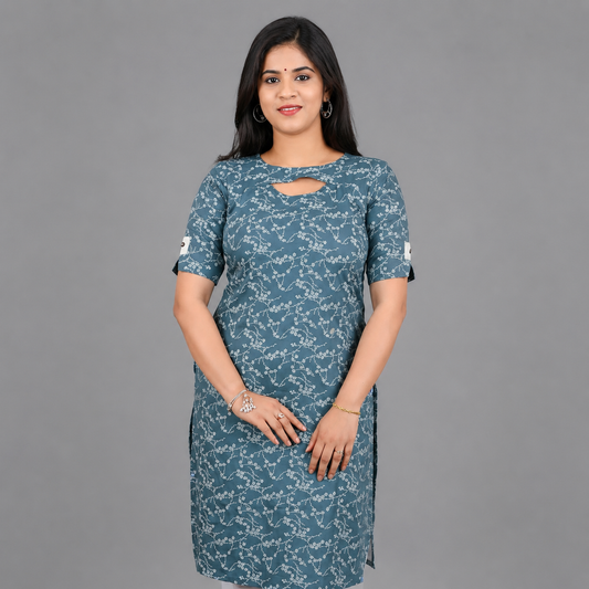 Women Blue Floral Print Kurti | S3K260