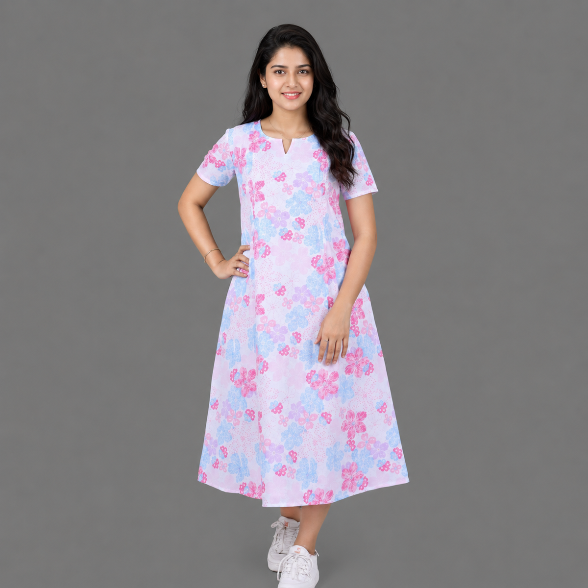 White & Pink Printed Kurti