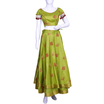 Princess Cut Blouse with Embellished Textiles Adorning Sleeves and Double-Layered Long Skirt | Long Skirt