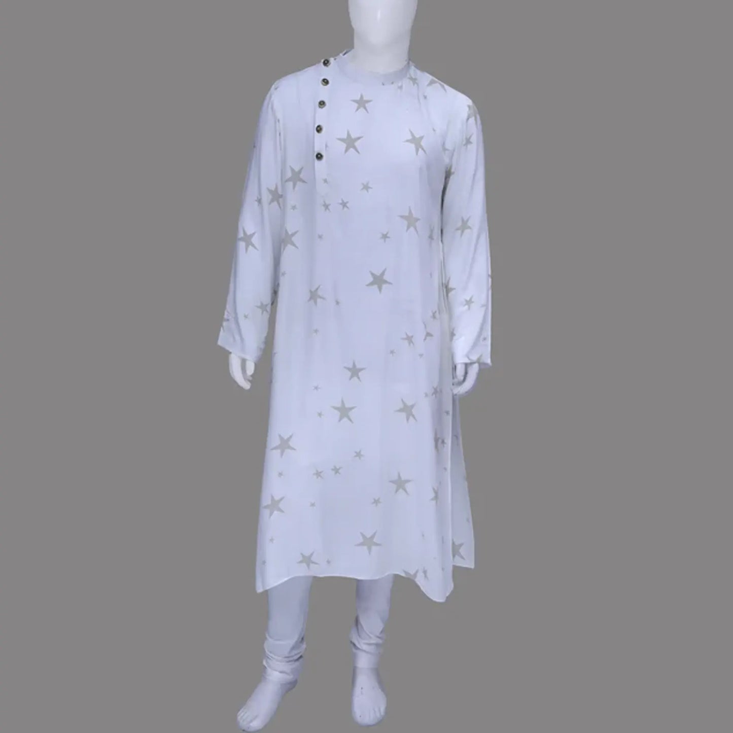 Men's White Printed Kurta | S3MK1211A