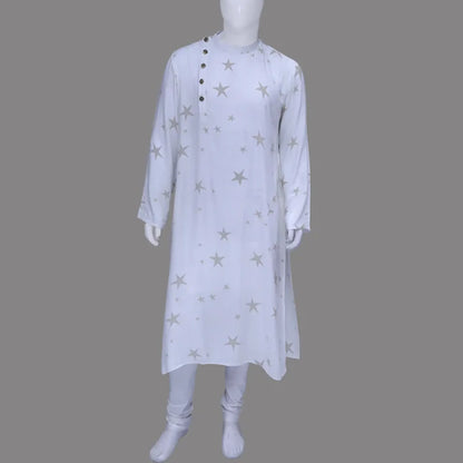 Men's White Printed Kurta | S3MK1211A