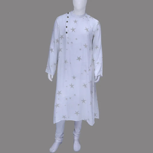 Men's White Printed Kurta | S3MK1211A