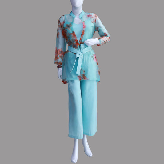 Shrug Top & Pant Three Pic Set Organza Fabric | S3STP1018 |