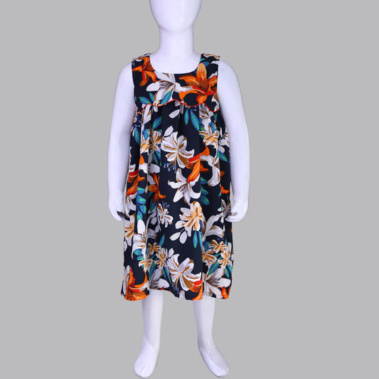 Multicolor Floral Print Round Neck Baby Girl Dress | Multicolor Floral Print