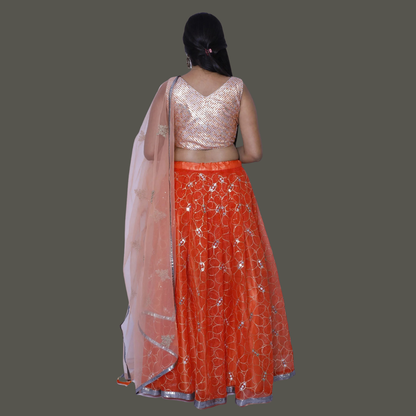 Embroidered Stitched Orange Lehenga Choli | S3SKD311