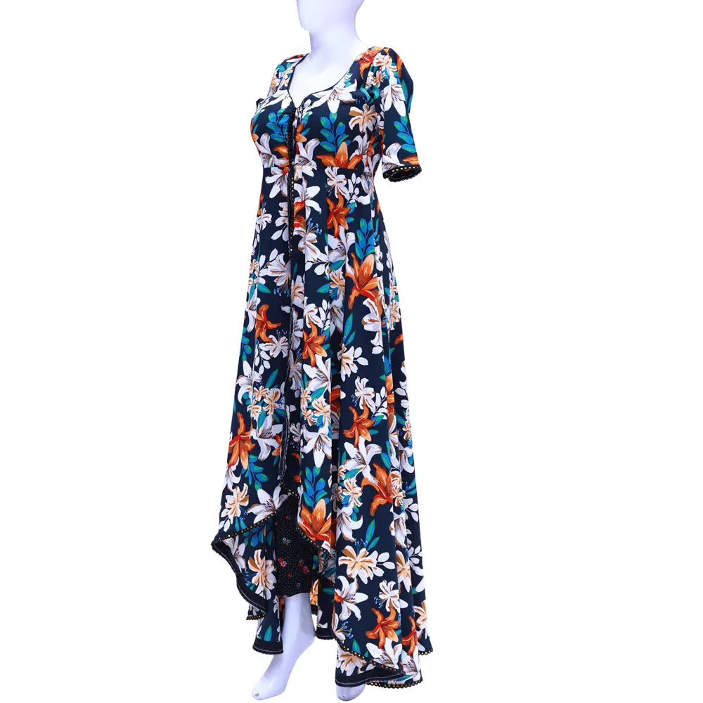 Charming Blossoms: Asymmetrical Dress with Alluring Floral Printed Lace Patch | Lace Patch