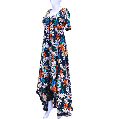 Charming Blossoms: Asymmetrical Dress with Alluring Floral Printed Lace Patch | Lace Patch