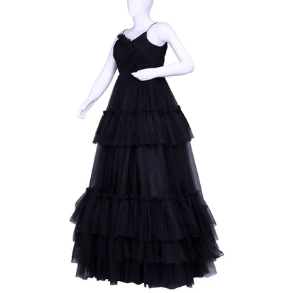 Black Netted Sleeveless Layered long Frock | Layered long Frock