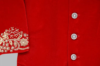 Red Velvet Indian Style for Baby Boy's Maggam Sherwani Suit | Baby Boy's Maggam